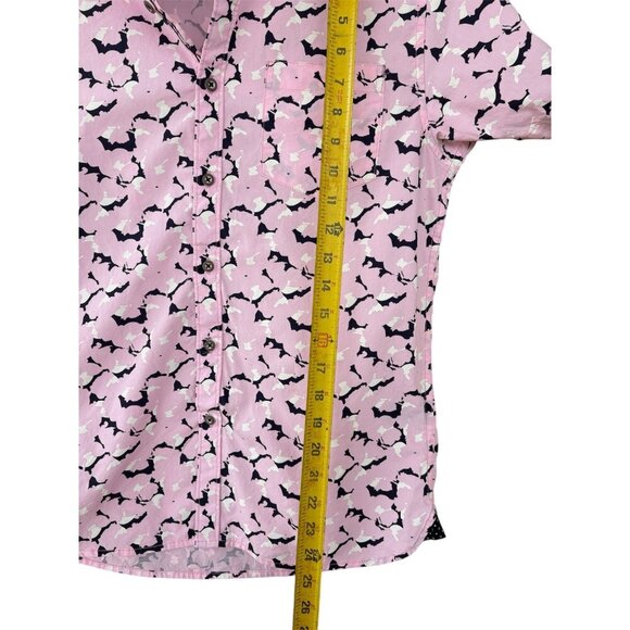 Acreoss the pond Mens Pink Short Sleeve Shirt With Abstract Print Size S - Picture 5 of 6